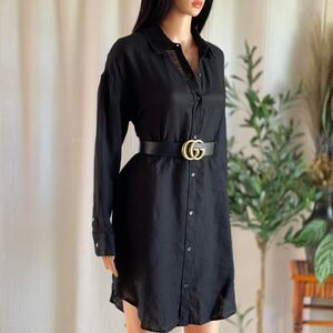 James Perse 100% Linen‎ Black Shirt Dress Button Up Minimalist Resortwear Size 2